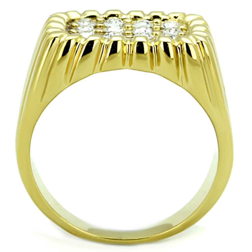 TK940G IP Gold Stainless Steel Ring featuring a clear top-grade crystal, showcasing its elegant design and luxurious finish.