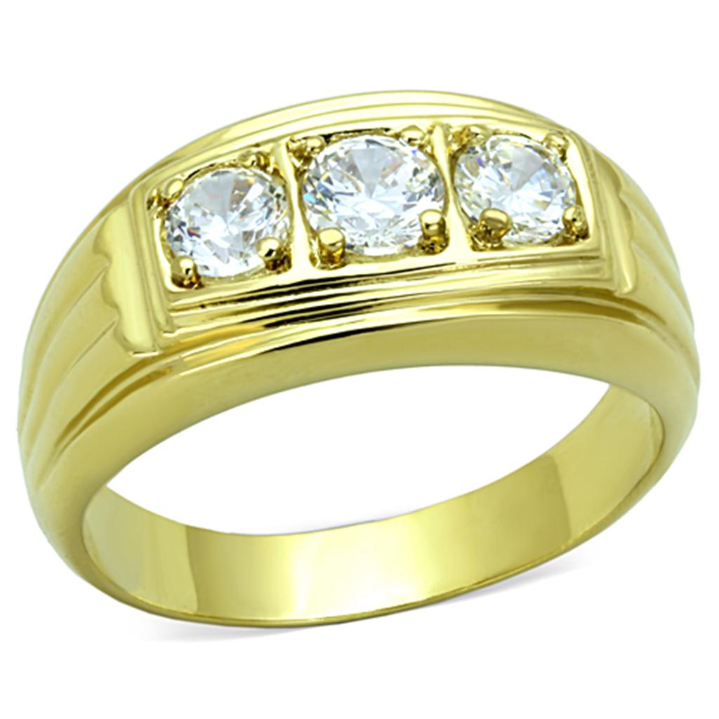 TK946G IP Gold Stainless Steel Ring featuring a clear AAA Grade CZ stone, showcasing its elegant design and luxurious finish.
