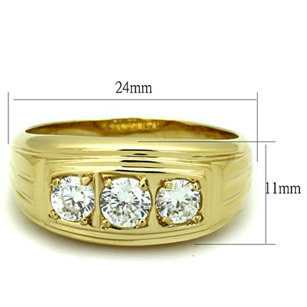 TK946G IP Gold Stainless Steel Ring featuring a clear AAA Grade CZ stone, showcasing its elegant design and luxurious finish.