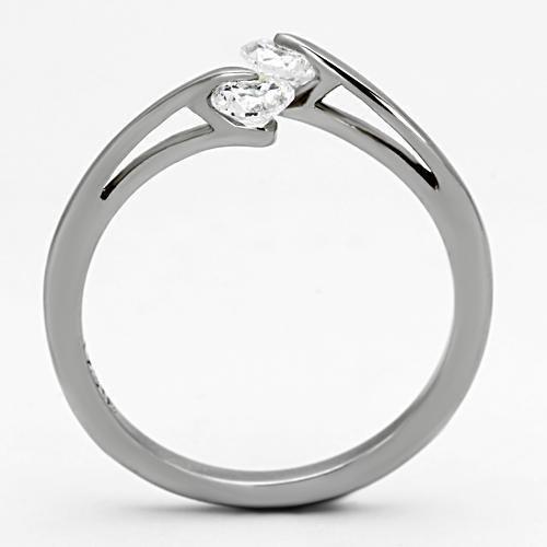 TK995 High Polished Stainless Steel Ring featuring AAA Grade clear CZ center stone, showcasing its elegant design and shine.