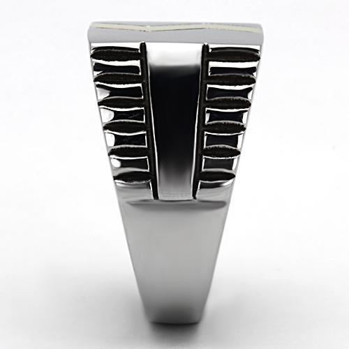 TK950 Two-Tone IP Gold Stainless Steel Ring featuring a jet epoxy center stone, showcasing a modern and elegant design.