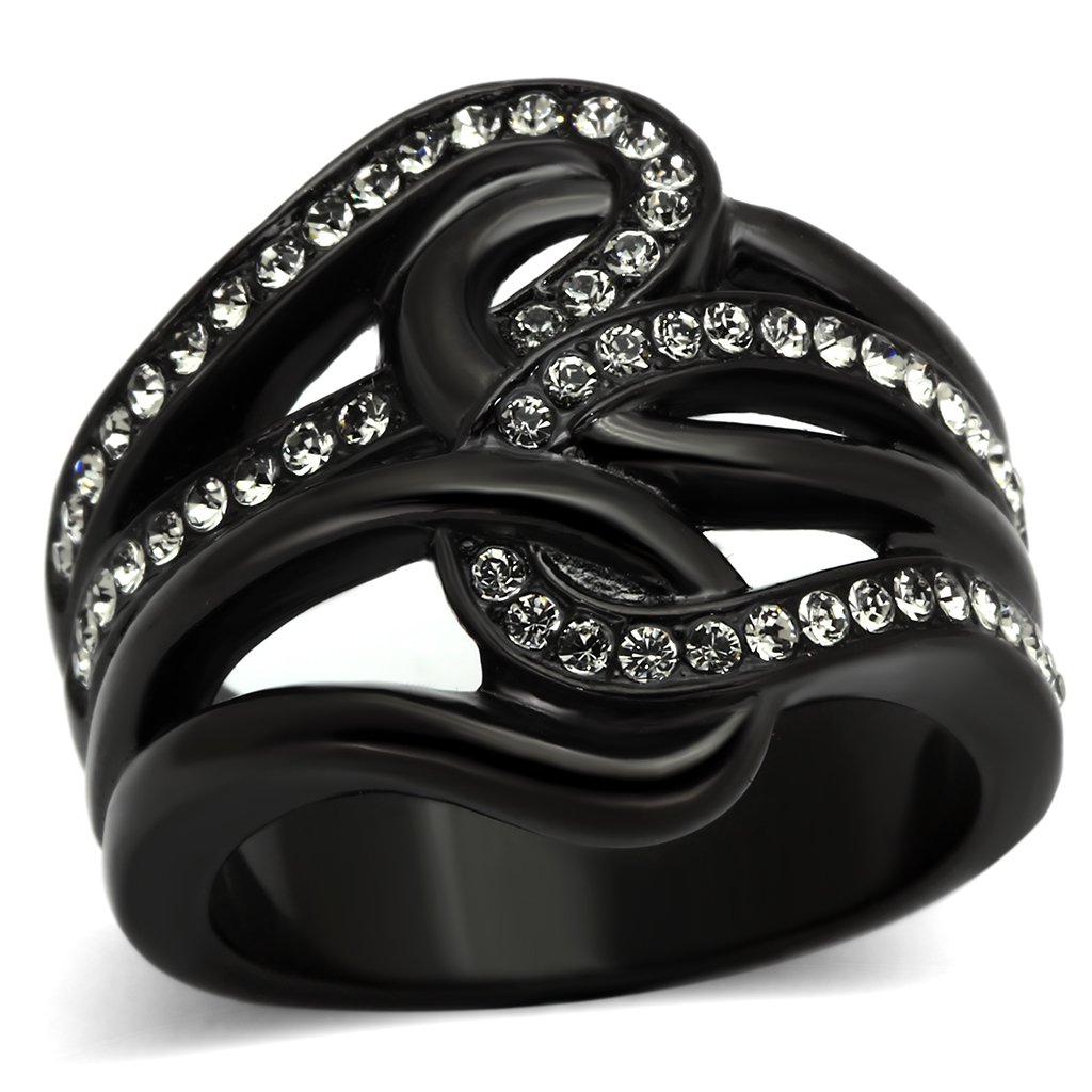 TK978 IP Black Stainless Steel Ring featuring a top-grade black diamond crystal, showcasing a sleek and modern design.