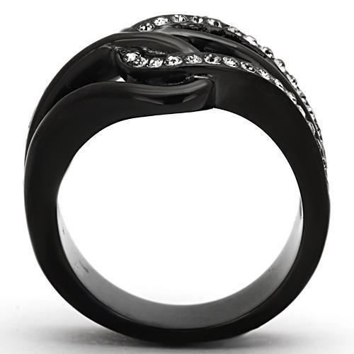 TK978 IP Black Stainless Steel Ring featuring a top-grade black diamond crystal, showcasing a sleek and modern design.