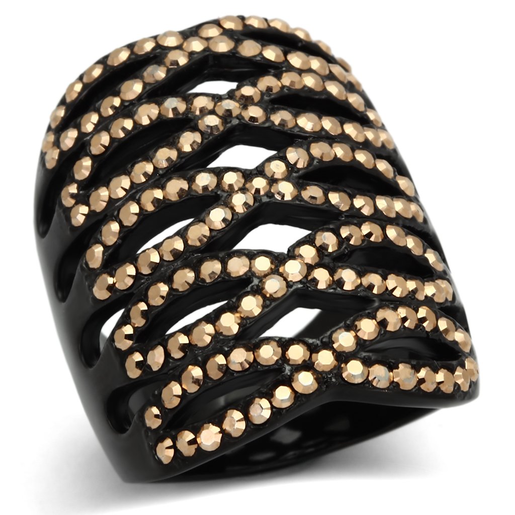 TK979 IP Black Stainless Steel Ring featuring a top-grade metallic light gold crystal, showcasing a sleek and modern design.