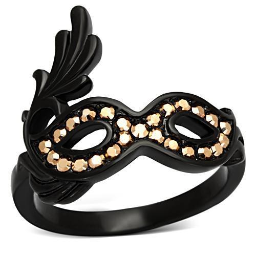 TK983 IP Black Stainless Steel Ring with top-grade crystal and metallic light gold center stone, showcasing a modern design.