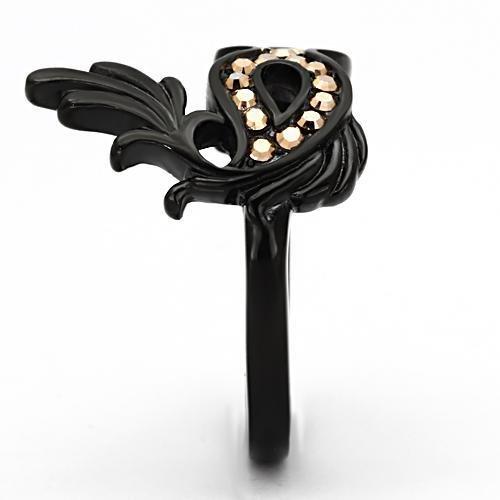 TK983 IP Black Stainless Steel Ring with top-grade crystal and metallic light gold center stone, showcasing a modern design.