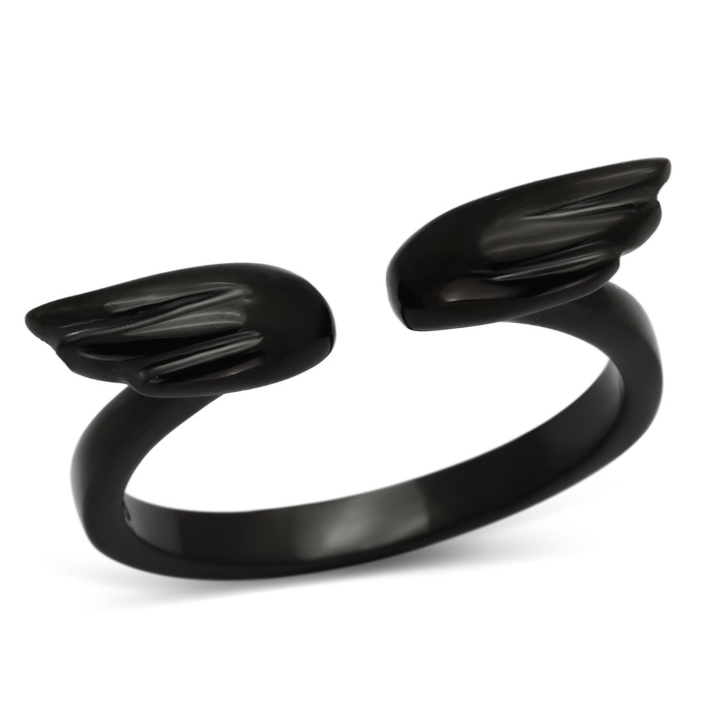 TK987 IP Black Stainless Steel Ring with a sleek, minimalist design, featuring a polished finish and no center stone.