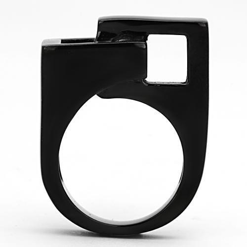 TK989 IP Black Stainless Steel Ring with a sleek design and no stone, showcasing its polished finish and modern appeal.