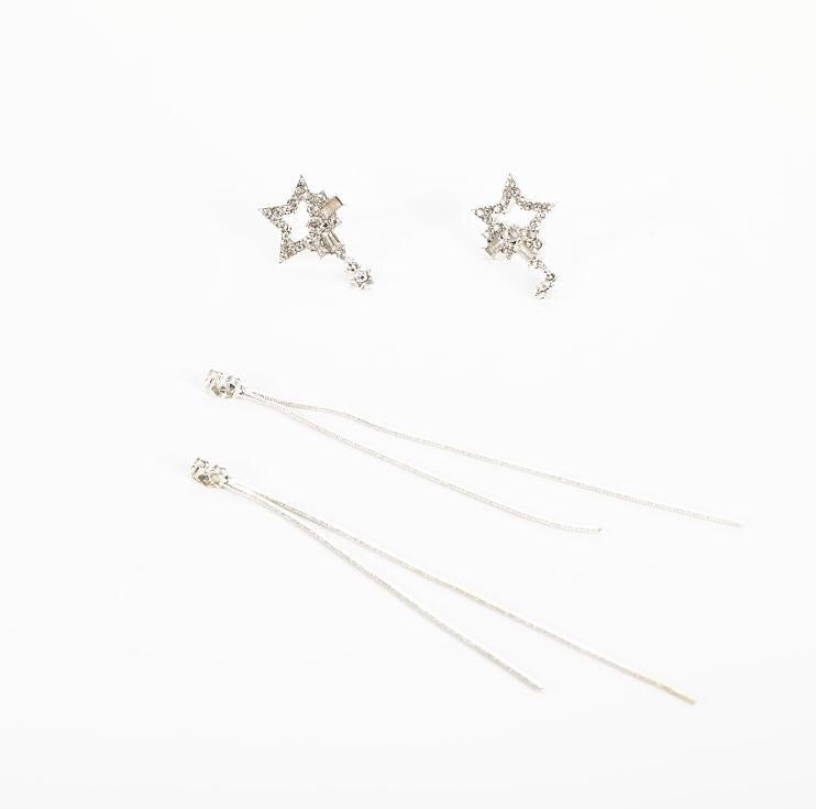 Transformable Dual Rhinestone Stars with Tassels Earrings showcasing dual star design with removable tassels, perfect for versatile styling.
