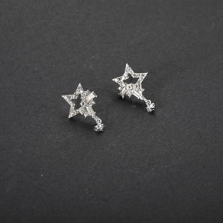 Transformable Dual Rhinestone Stars with Tassels Earrings showcasing dual star design with removable tassels, perfect for versatile styling.