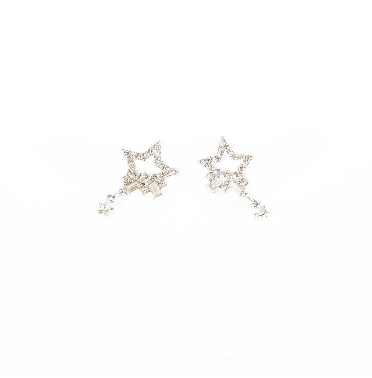 Transformable Dual Rhinestone Stars with Tassels Earrings showcasing dual star design with removable tassels, perfect for versatile styling.