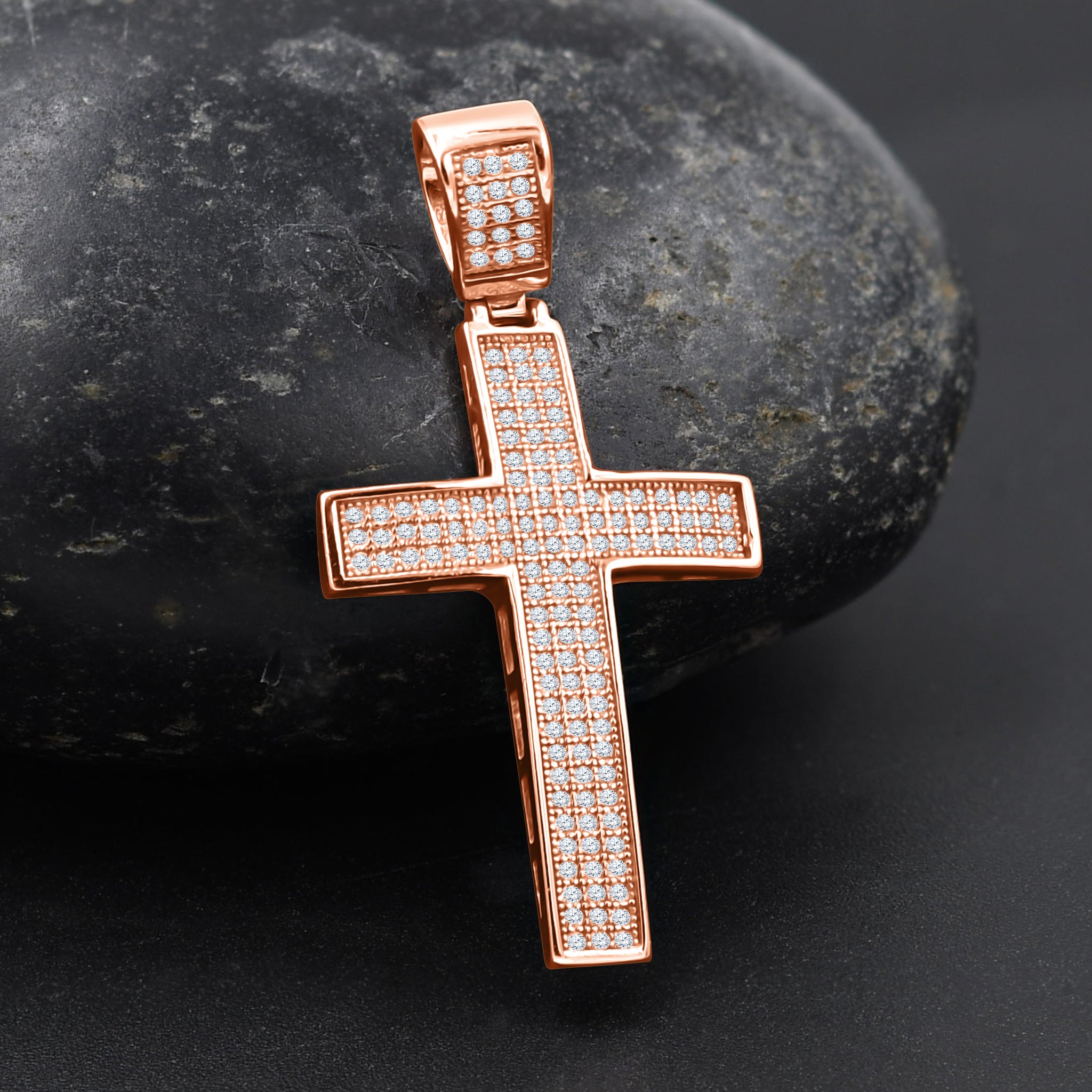 TRANSIRE Sterling Silver Pendant featuring a cross design embellished with sparkling cubic zirconia stones, symbolizing faith and purity.