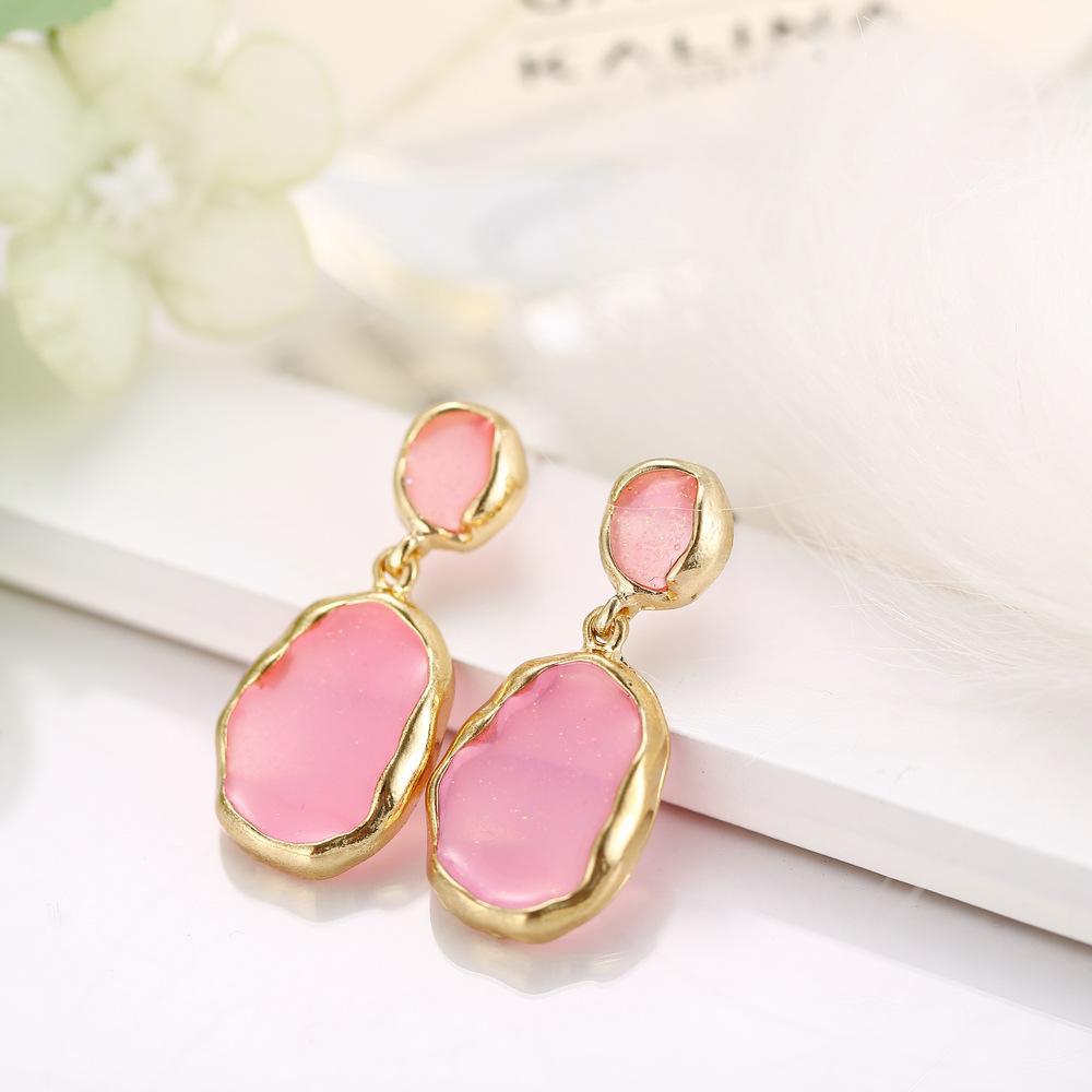 Elegant Transparent Glass Stone Drop Earring in Pink with 18K gold plating, showcasing a beautiful design perfect for any occasion.