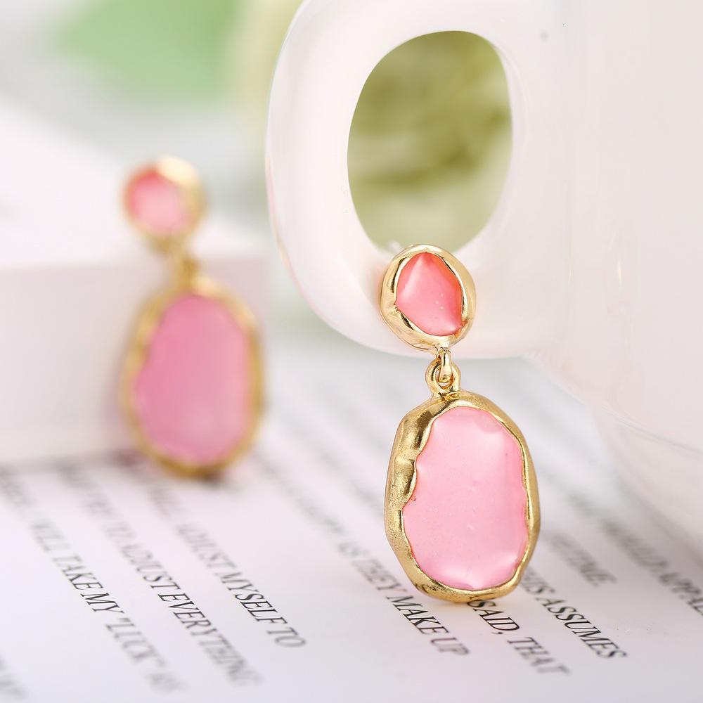 Elegant Transparent Glass Stone Drop Earring in Pink with 18K gold plating, showcasing a beautiful design perfect for any occasion.