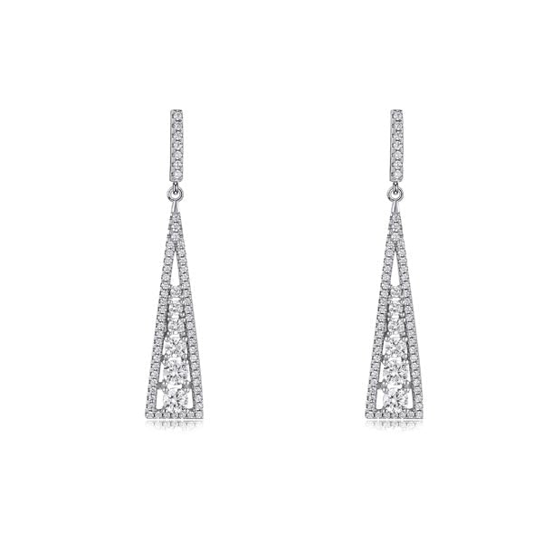 Elegant Triangle Drop Earrings made of 925 sterling silver with white sapphire, showcasing a modern geometric design.