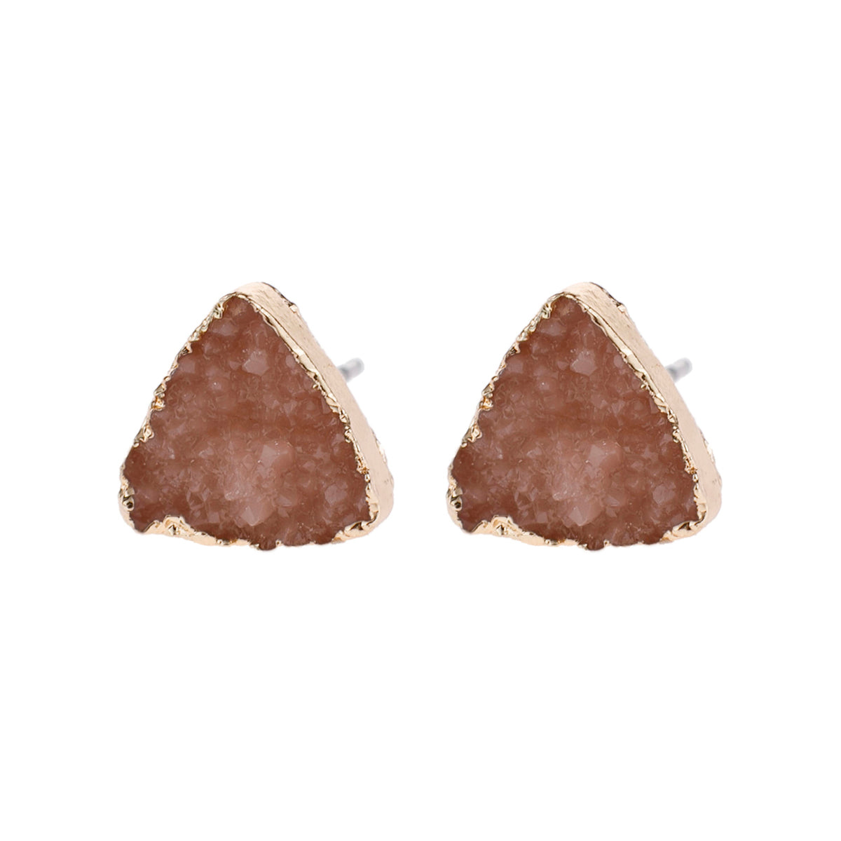 Triangle Druzy Stud Earrings by DOBBI in various colors, showcasing their unique triangular shape and sparkling druzy stones.