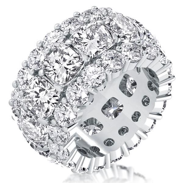 Triple Row Eternity Cushion Wedding Band made of sterling silver with white gold surface and white sapphires, showcasing elegance and durability.