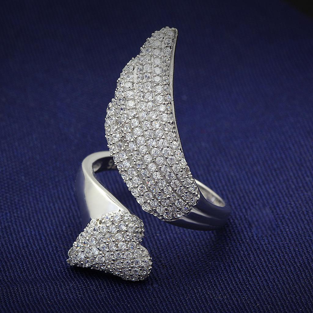 TS014 Rhodium 925 Sterling Silver Ring featuring a clear AAA Grade CZ stone, showcasing its elegant design and high-quality finish.