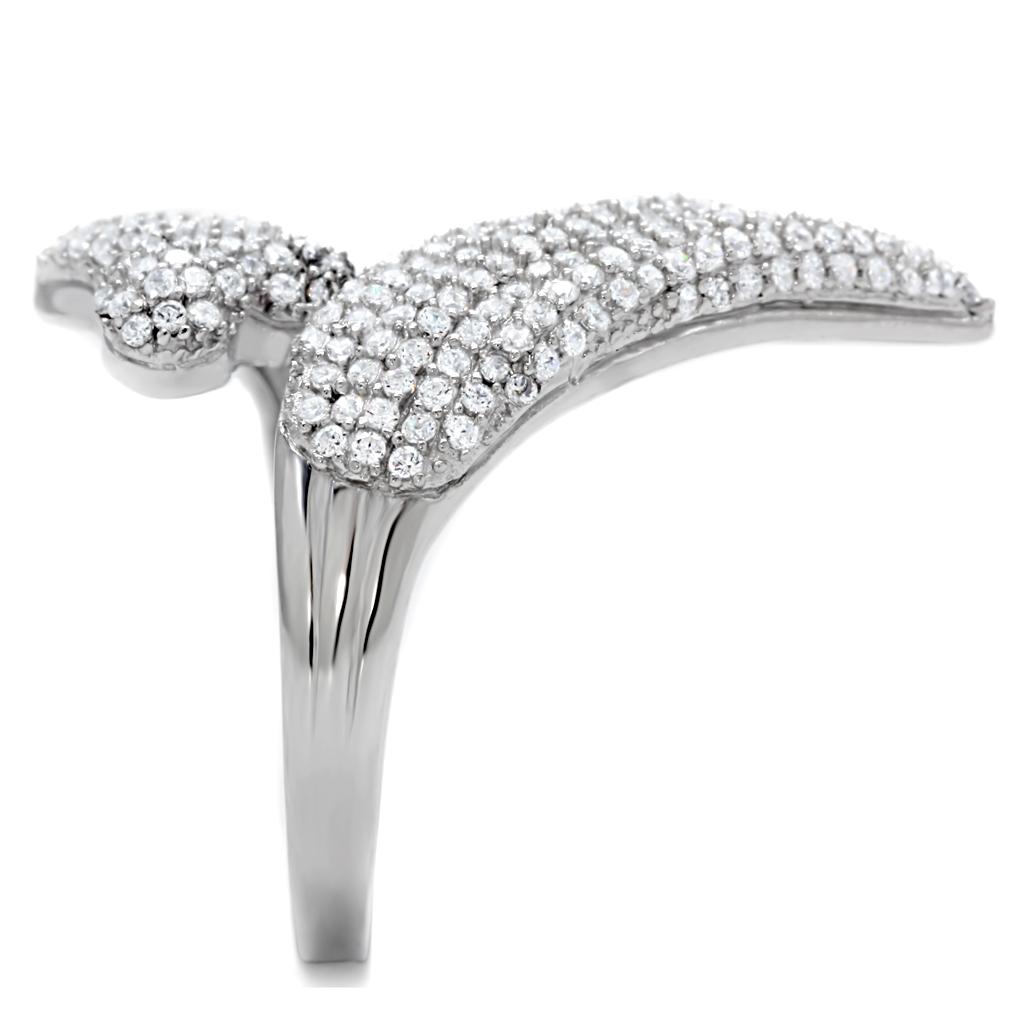 TS014 Rhodium 925 Sterling Silver Ring featuring a clear AAA Grade CZ stone, showcasing its elegant design and high-quality finish.