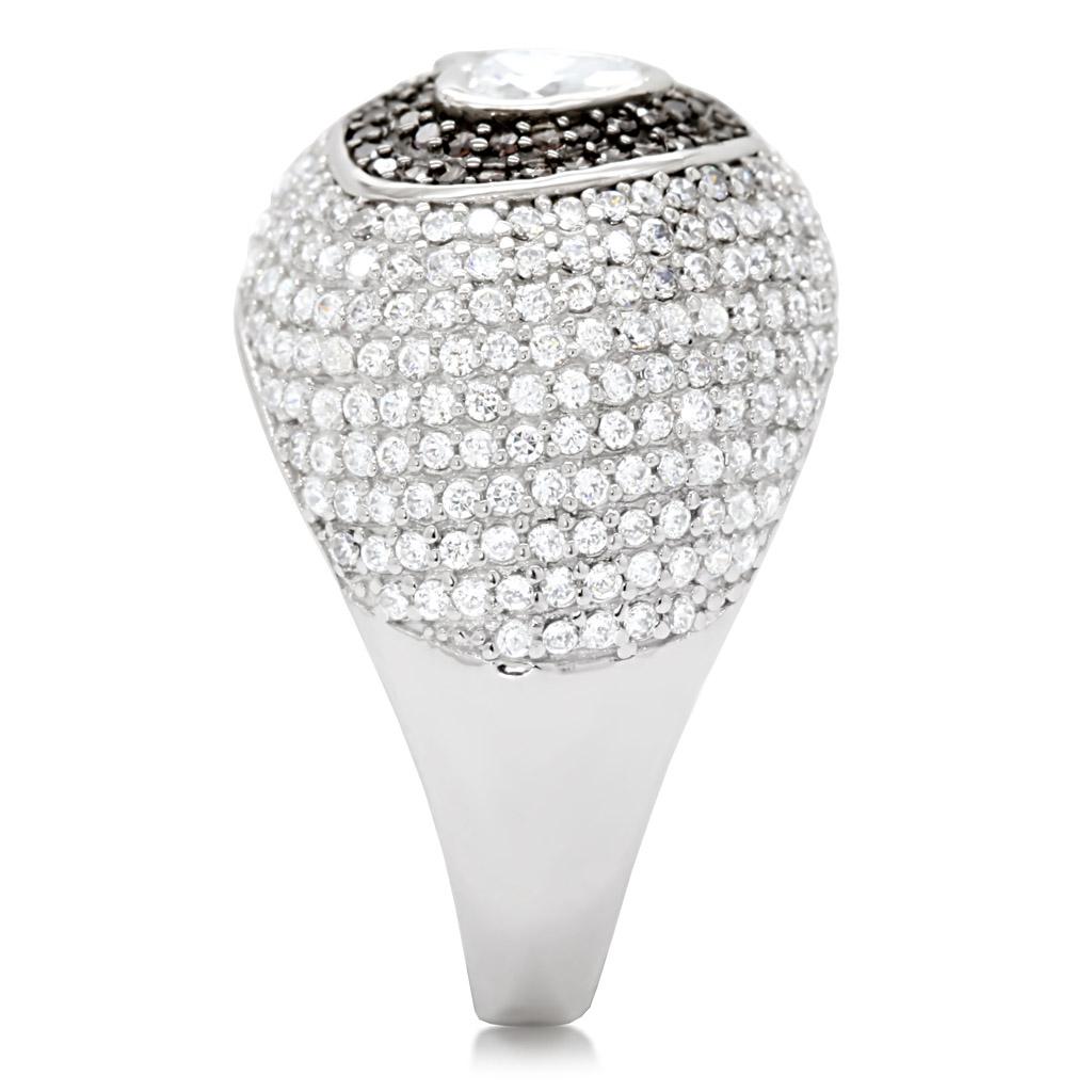 TS022 Rhodium + Ruthenium 925 Sterling Silver Ring featuring a brown AAA Grade CZ center stone, showcasing elegance and sophistication.
