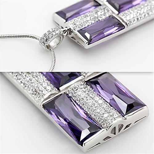 TS026 Rhodium 925 Sterling Silver Chain Pendant featuring AAA Grade CZ in Amethyst color, showcasing its elegant design and high-quality materials.