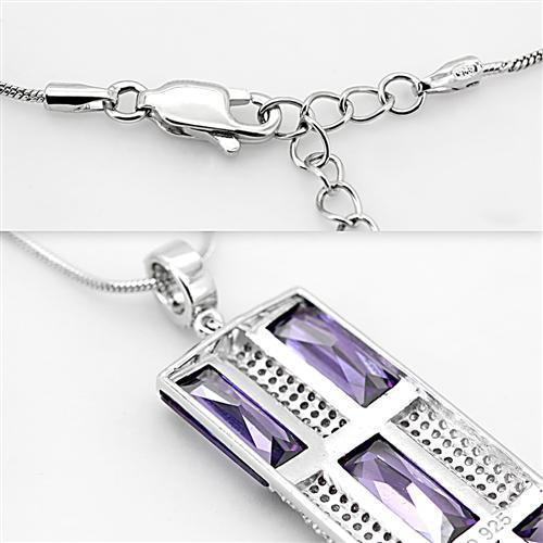 TS026 Rhodium 925 Sterling Silver Chain Pendant featuring AAA Grade CZ in Amethyst color, showcasing its elegant design and high-quality materials.