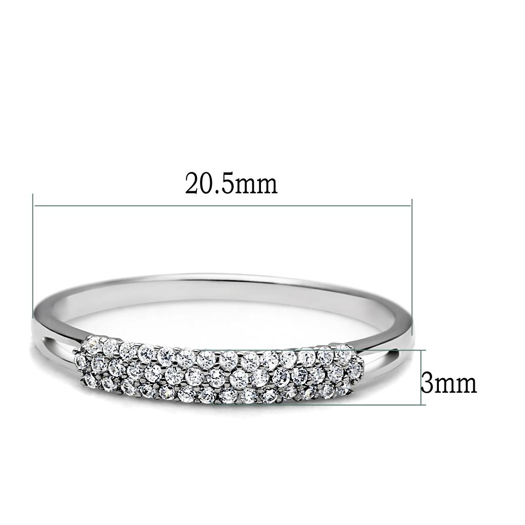 TS043 Rhodium 925 Sterling Silver Ring featuring a clear AAA Grade CZ stone, showcasing its elegant design and high-quality materials.