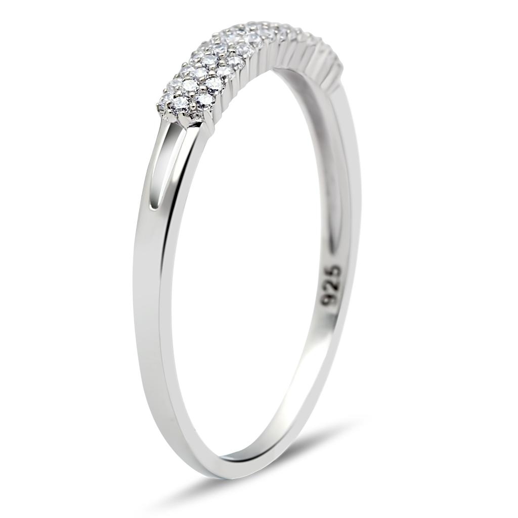 TS043 Rhodium 925 Sterling Silver Ring featuring a clear AAA Grade CZ stone, showcasing its elegant design and high-quality materials.