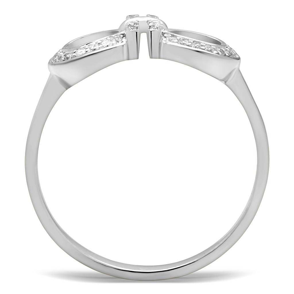 TS047 Rhodium 925 Sterling Silver Ring featuring a clear AAA Grade CZ stone, showcasing its elegant design and shiny finish.
