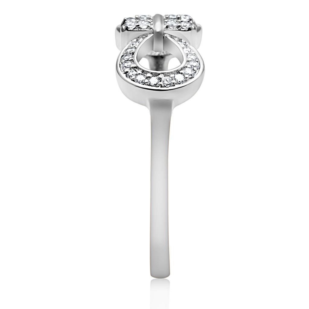 TS047 Rhodium 925 Sterling Silver Ring featuring a clear AAA Grade CZ stone, showcasing its elegant design and shiny finish.