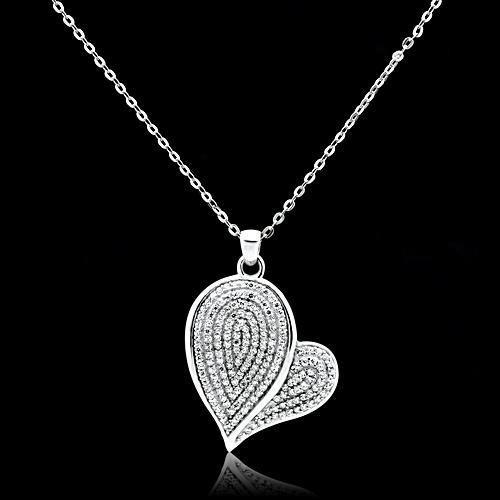 TS048 Rhodium 925 Sterling Silver Chain Pendant featuring AAA Grade clear CZ stone, showcasing elegance and quality.