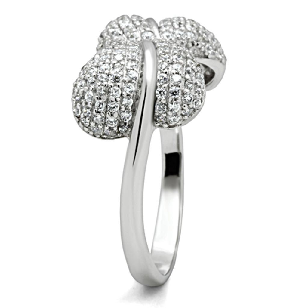 TS050 Rhodium 925 Sterling Silver Ring featuring AAA Grade Clear CZ stone, showcasing its elegant design and shine.