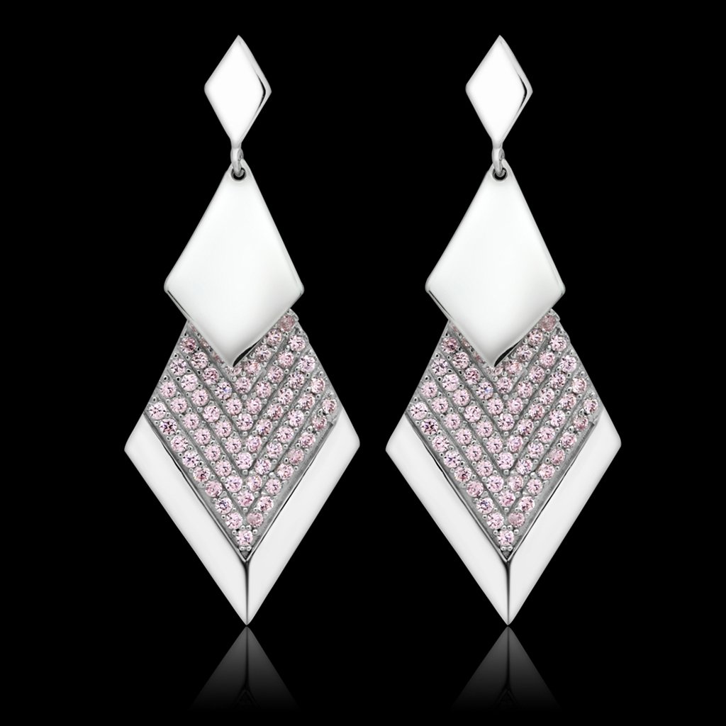 TS053 Rhodium 925 Sterling Silver Earrings featuring AAA Grade CZ in rose color, showcasing elegant design and high-quality craftsmanship.