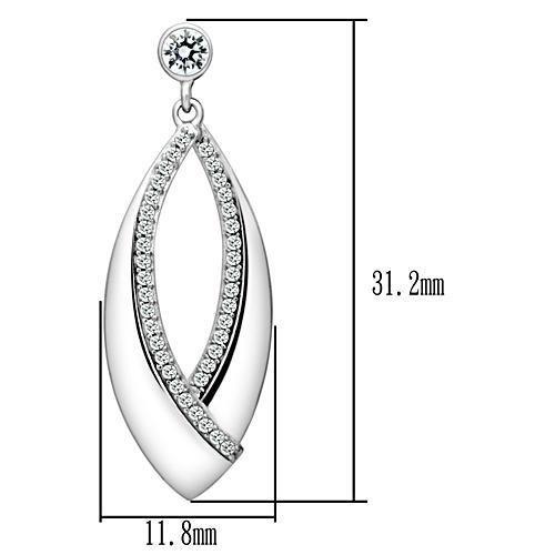 TS054 Rhodium 925 Sterling Silver Earrings featuring AAA Grade clear CZ stones, showcasing a brilliant shine and elegant design.