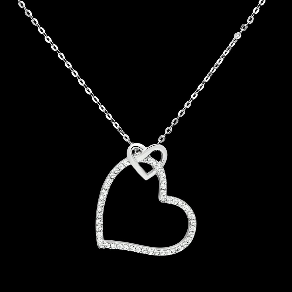 TS060 Rhodium 925 Sterling Silver Necklace featuring a clear AAA Grade CZ stone, elegantly designed for any occasion.
