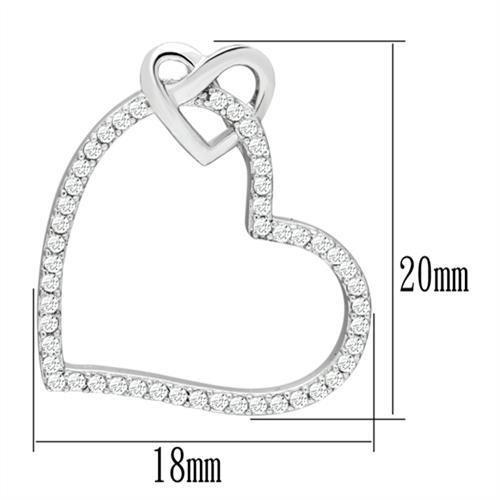 TS060 Rhodium 925 Sterling Silver Necklace featuring a clear AAA Grade CZ stone, elegantly designed for any occasion.