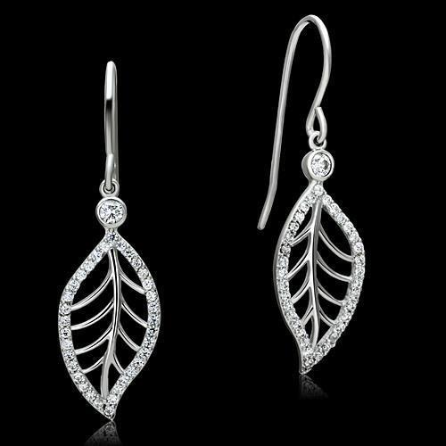 TS068 Rhodium 925 Sterling Silver Earrings featuring AAA Grade clear CZ stones, showcasing a polished and elegant design.