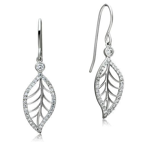 TS068 Rhodium 925 Sterling Silver Earrings featuring AAA Grade clear CZ stones, showcasing a polished and elegant design.