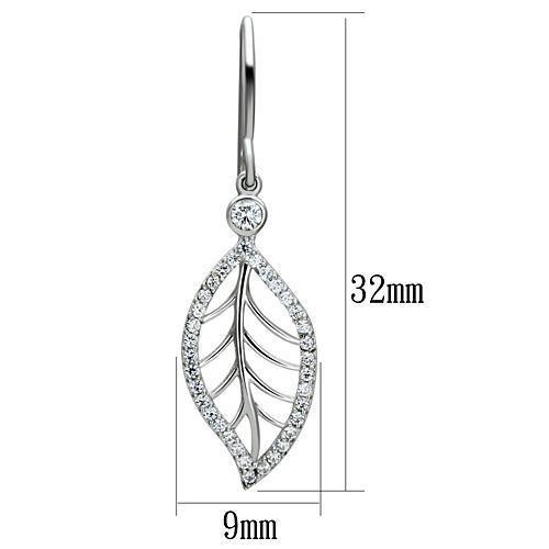 TS068 Rhodium 925 Sterling Silver Earrings featuring AAA Grade clear CZ stones, showcasing a polished and elegant design.