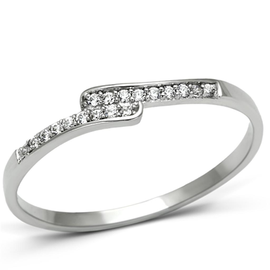 TS077 Rhodium 925 Sterling Silver Ring featuring a clear AAA Grade CZ stone, showcasing its elegant design and shiny finish.