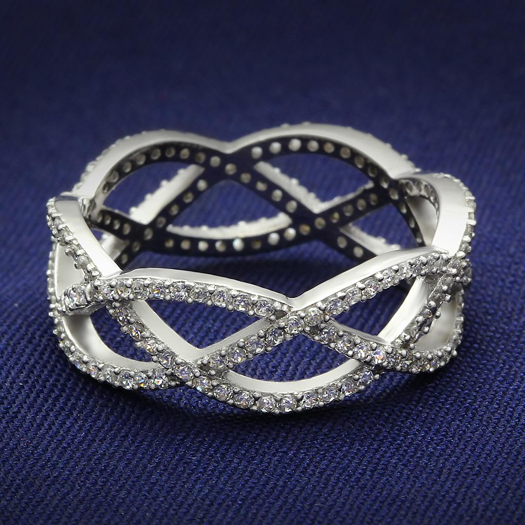 TS007 Rhodium 925 Sterling Silver Ring featuring a clear AAA Grade CZ stone, showcasing its elegant design and high-quality craftsmanship.