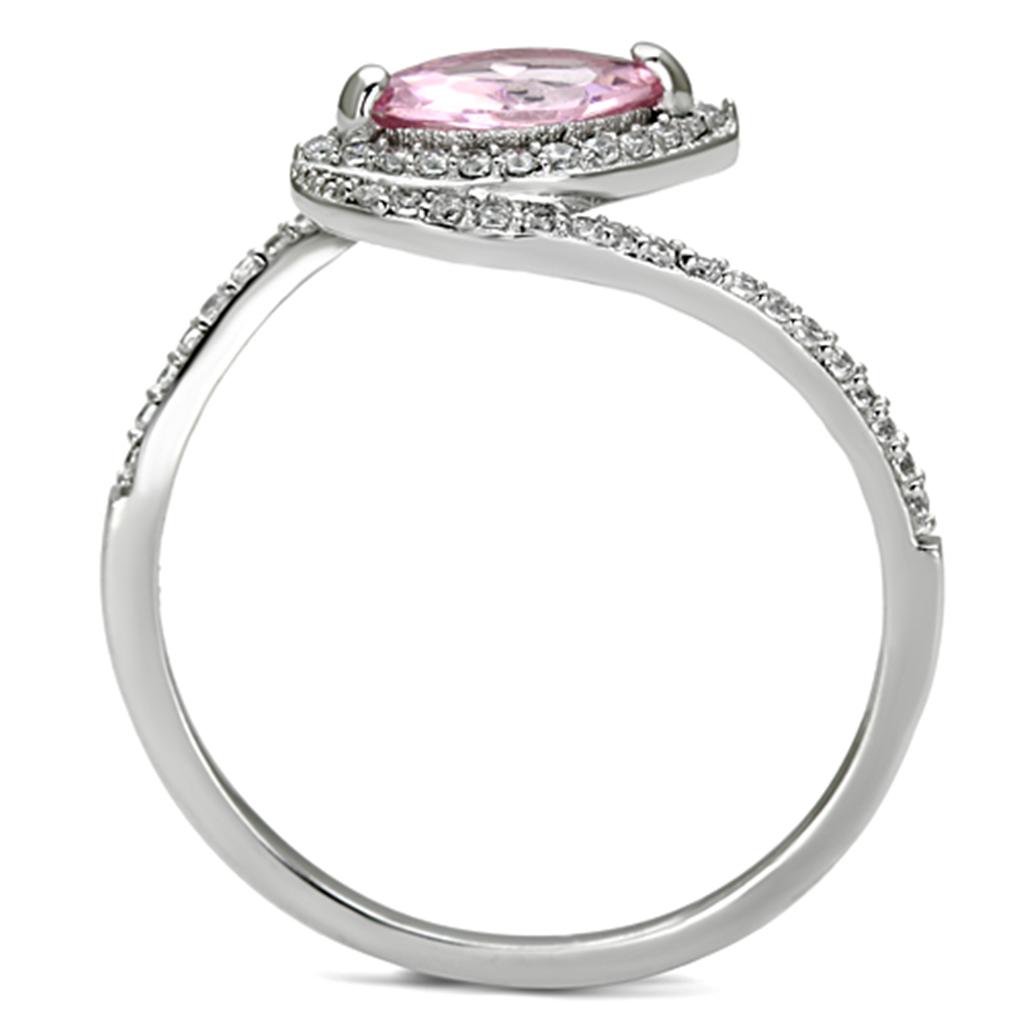 TS101 Rhodium 925 Sterling Silver Ring featuring a rose-colored AAA Grade CZ stone, showcasing elegance and craftsmanship.