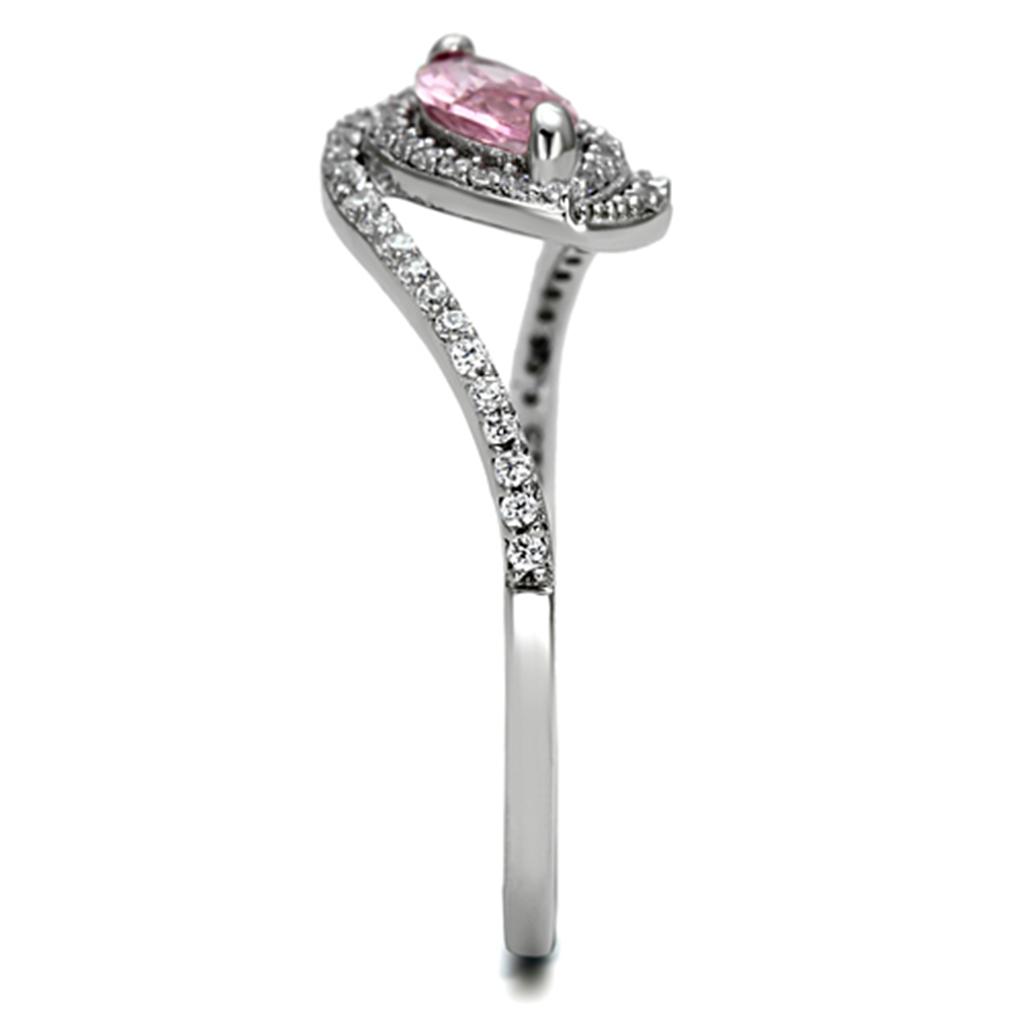 TS101 Rhodium 925 Sterling Silver Ring featuring a rose-colored AAA Grade CZ stone, showcasing elegance and craftsmanship.