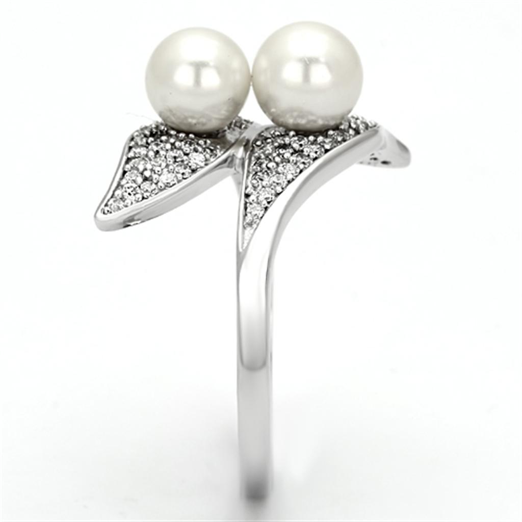 TS124 Rhodium 925 Sterling Silver Ring featuring a synthetic citrine yellow pearl, showcasing its elegant design and high-quality finish.