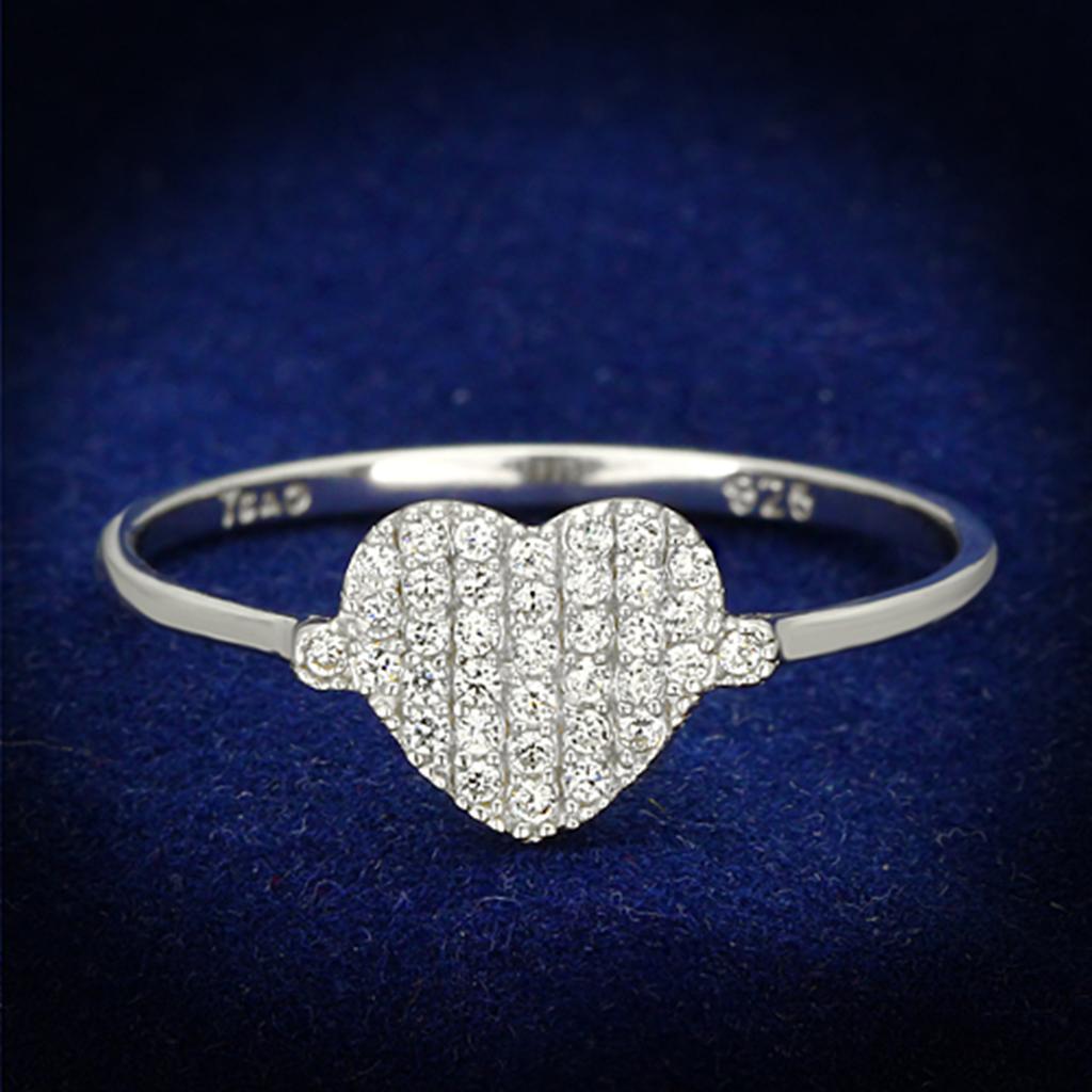 TS133 Rhodium 925 Sterling Silver Ring featuring a clear AAA Grade CZ stone, showcasing its elegant design and high-quality craftsmanship.