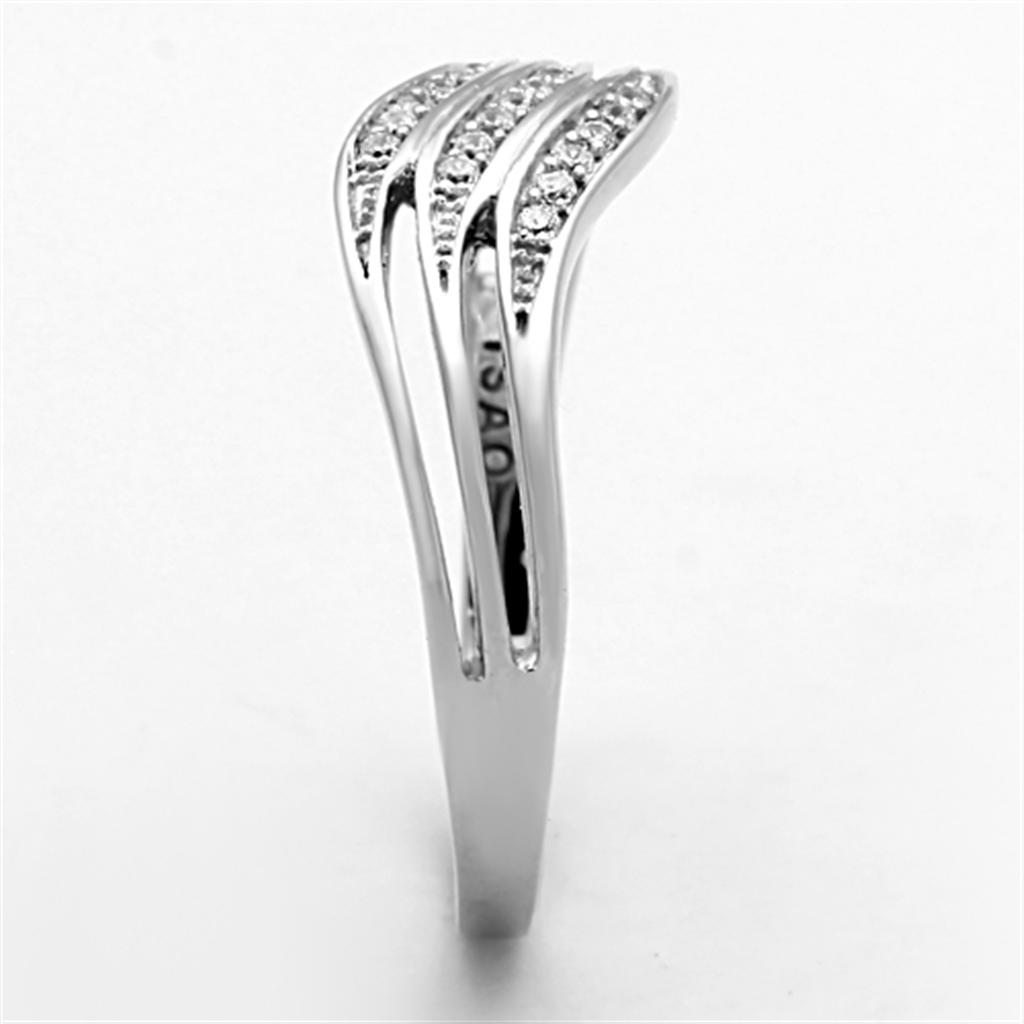 TS143 Rhodium 925 Sterling Silver Ring featuring a clear AAA Grade CZ stone, showcasing its elegant design and high-quality materials.