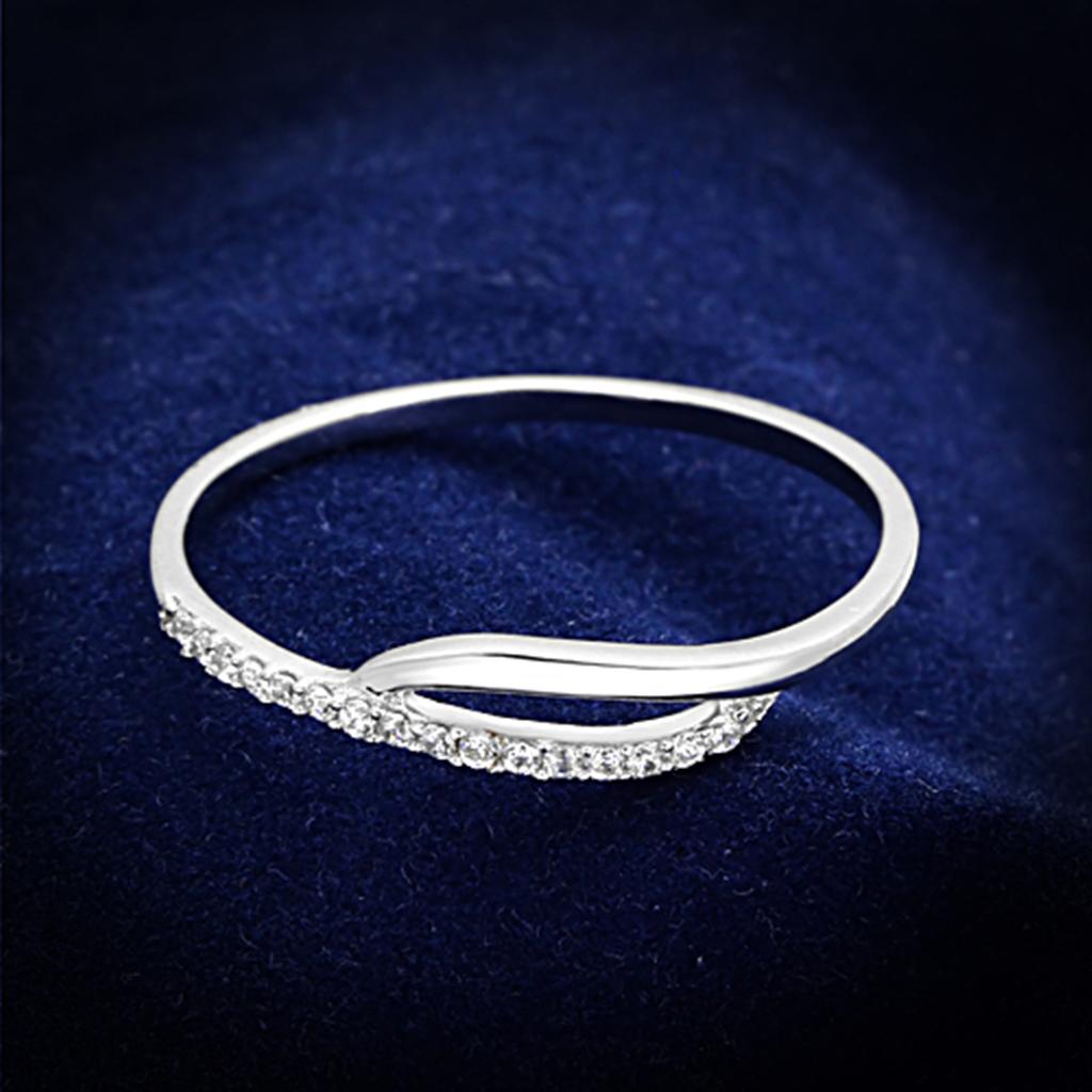 TS145 Rhodium 925 Sterling Silver Ring featuring a clear AAA Grade CZ stone, showcasing its elegant design and high-quality materials.