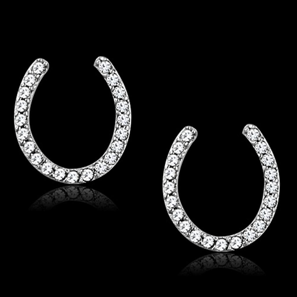 TS162 Rhodium 925 Sterling Silver Earrings featuring AAA Grade clear cubic zirconia, showcasing elegance and shine.