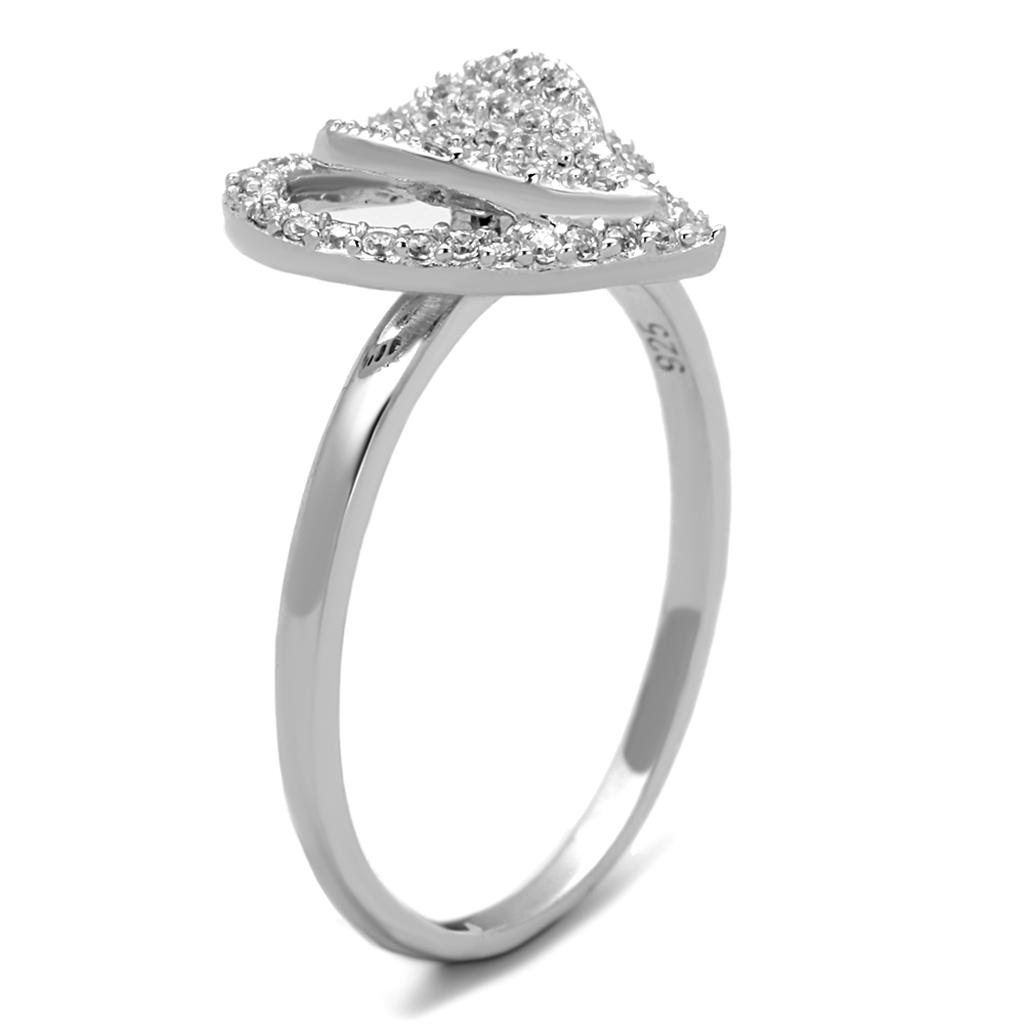 TS192 Rhodium 925 Sterling Silver Ring featuring a clear AAA Grade CZ stone, showcasing its elegant design and shiny finish.