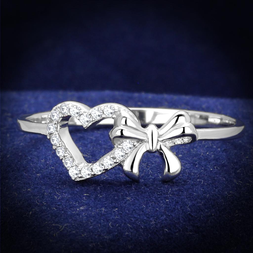 TS195 Rhodium 925 Sterling Silver Ring featuring a clear AAA Grade CZ stone, showcasing its elegant design and high-quality materials.